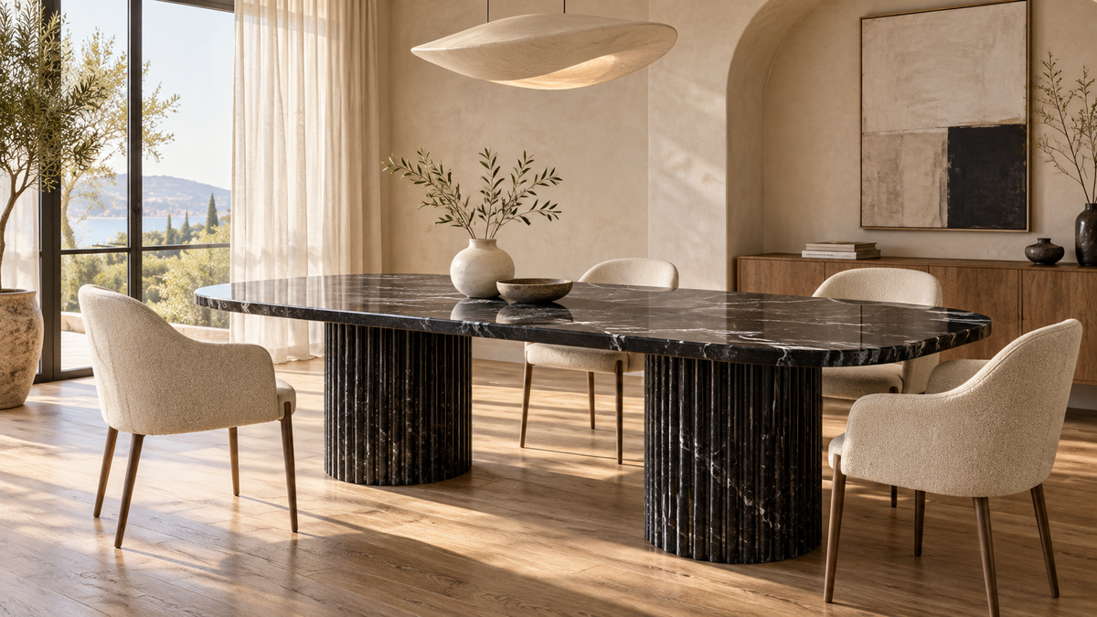 Nero Fluted Marble Dining Table: Modern Elegance by LivAura