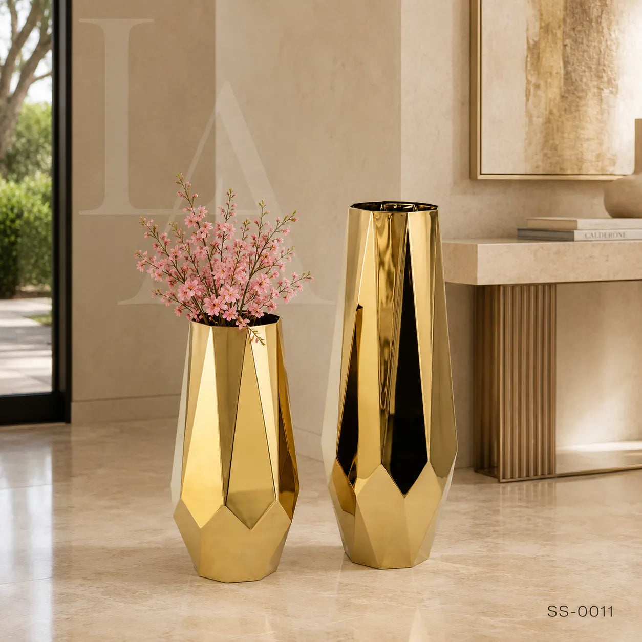 Modern Geometric Gold Stainless Steel Floor Vase