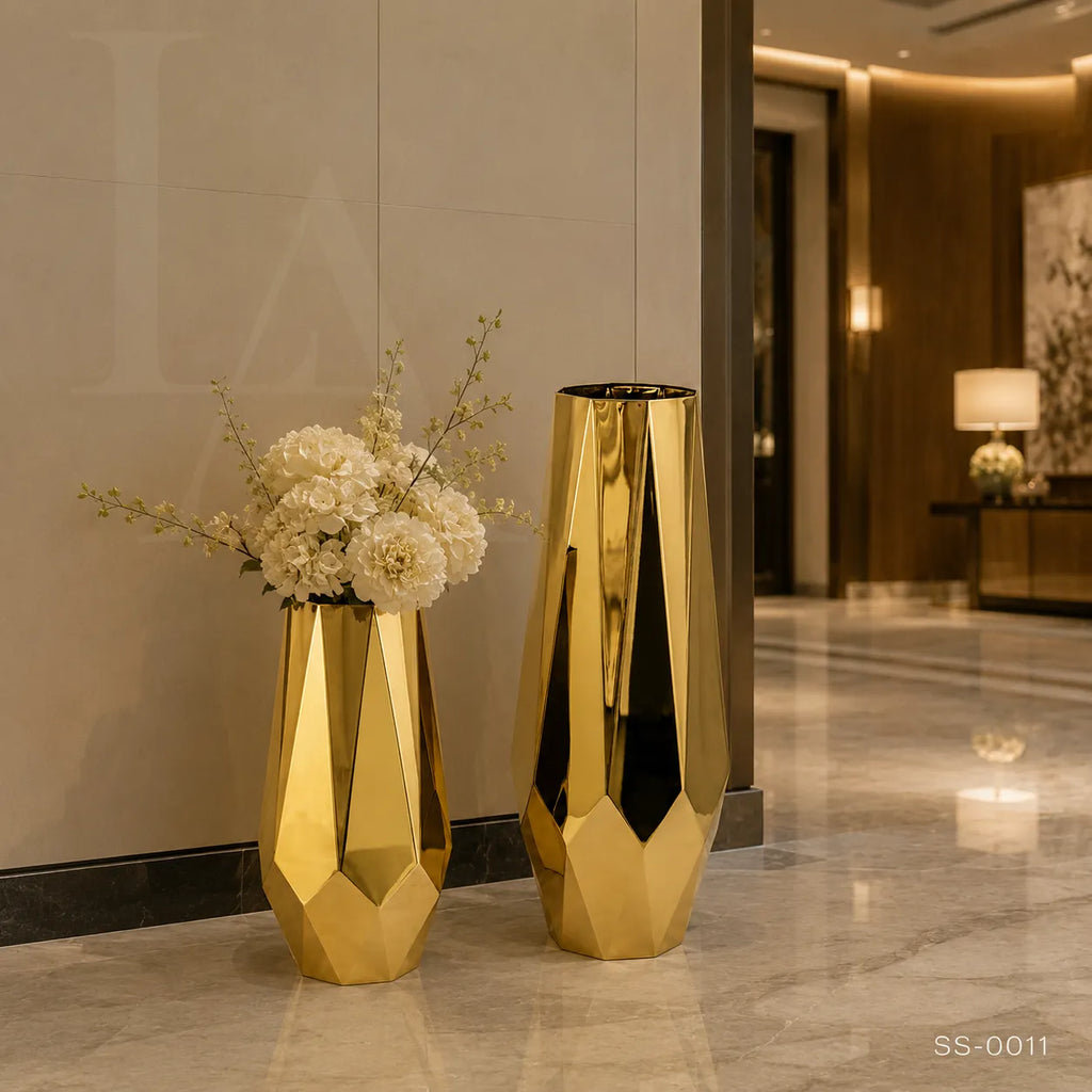 Modern Geometric Gold Stainless Steel Floor Vase
