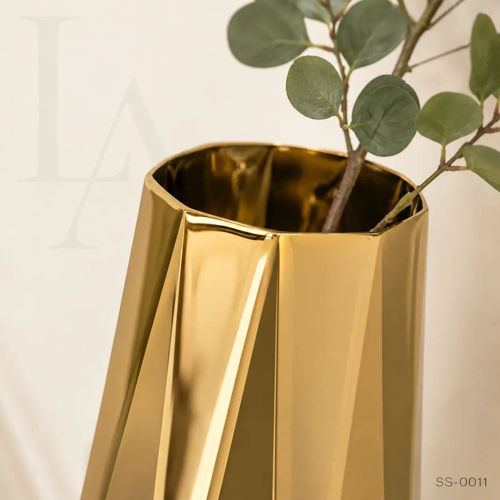 Modern Geometric Gold Stainless Steel Floor Vase