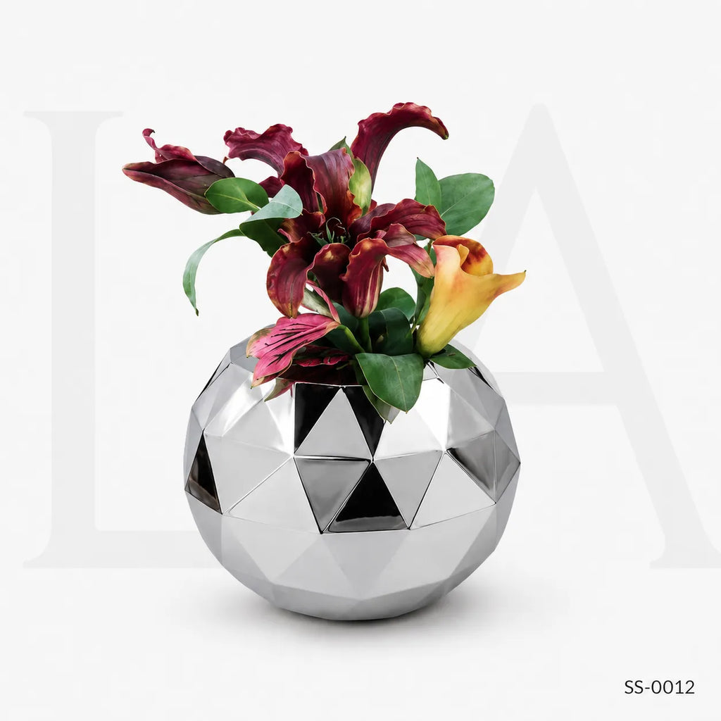 Modern Faceted Mirror Stainless Steel Decorative Vase