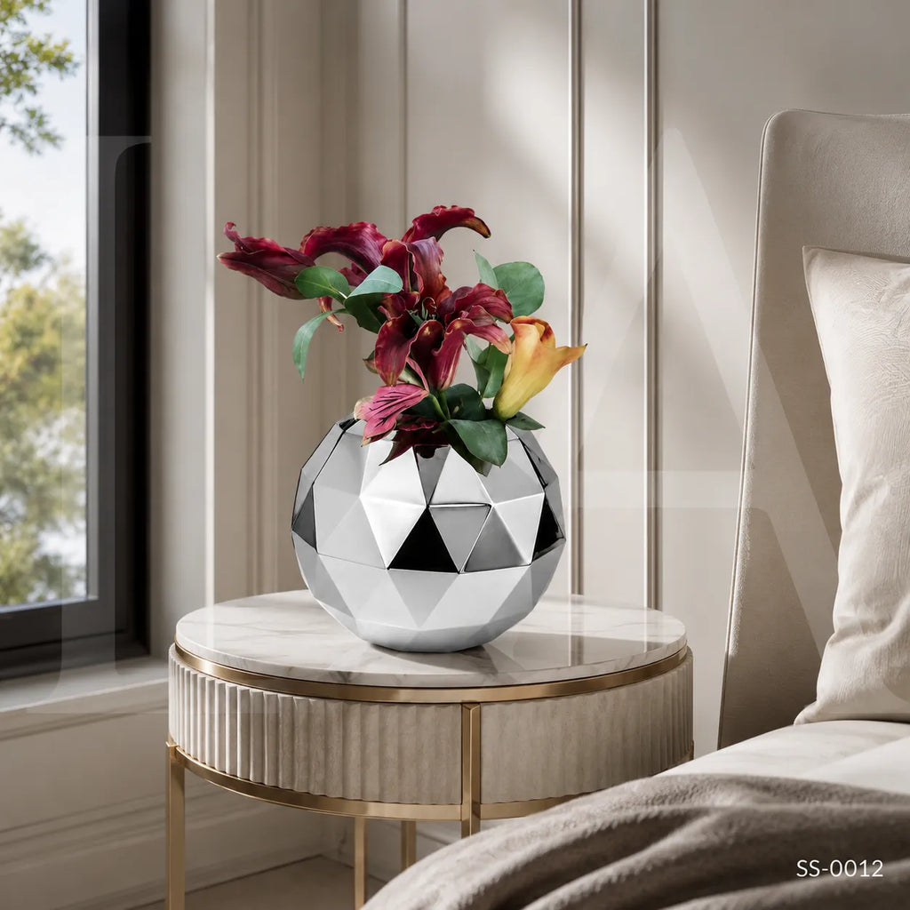 Modern Faceted Mirror Stainless Steel Decorative Vase