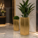 Modern Fluted Gold Stainless Steel Floor Planter