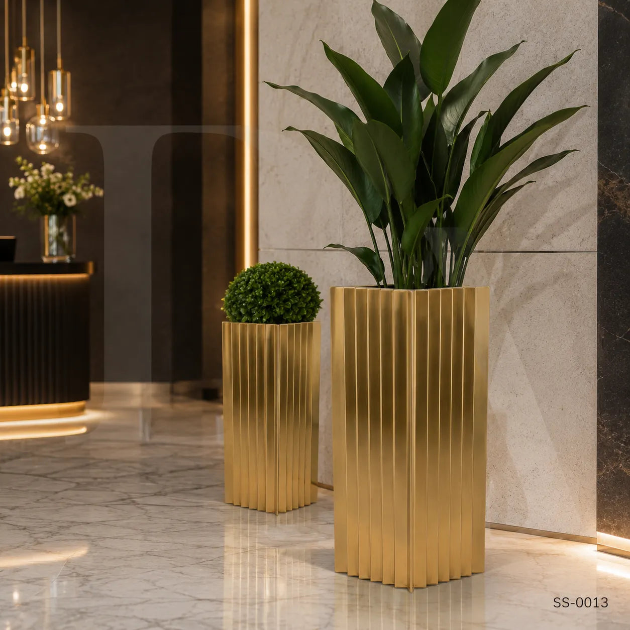 Modern Fluted Gold Stainless Steel Floor Planter