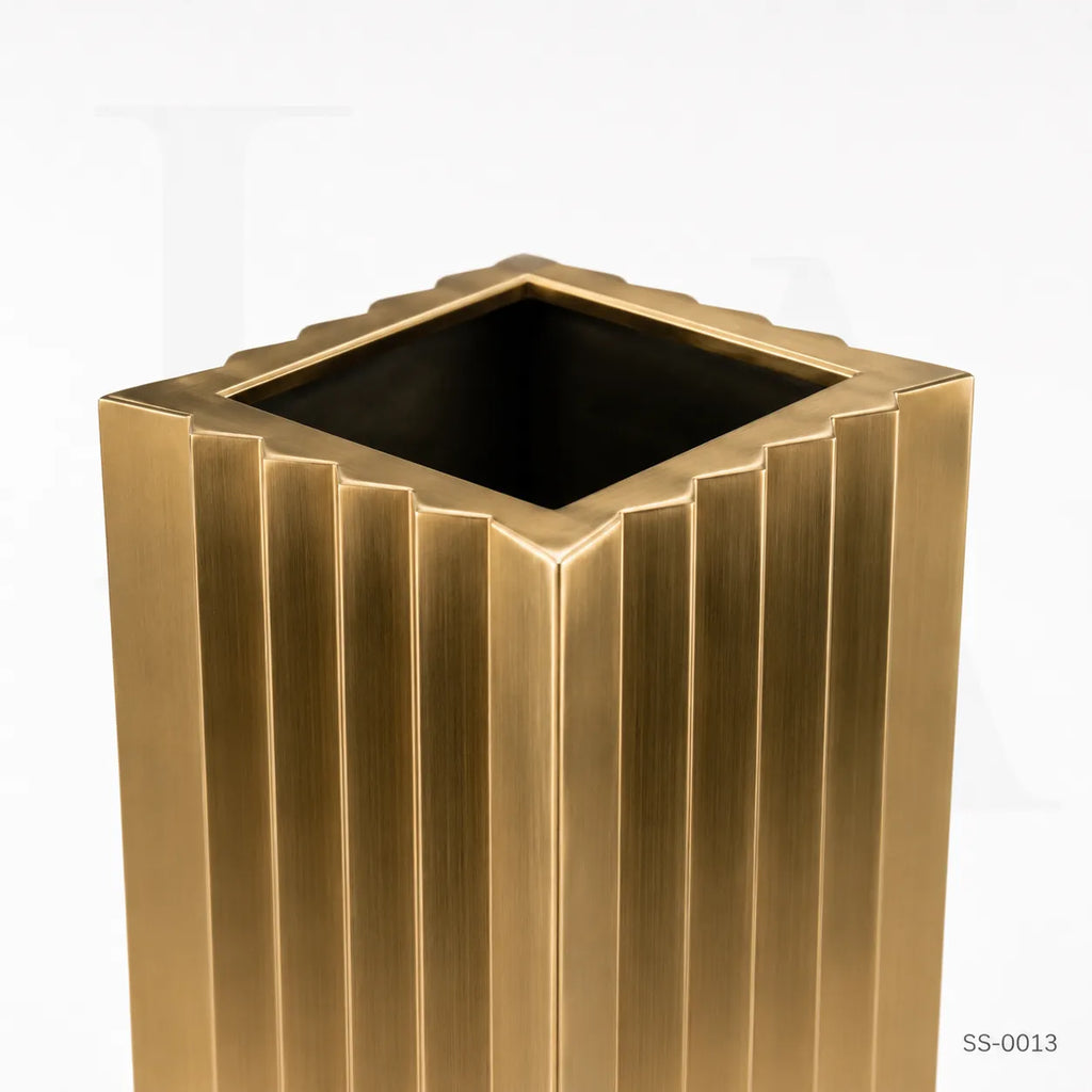 Modern Fluted Gold Stainless Steel Floor Planter