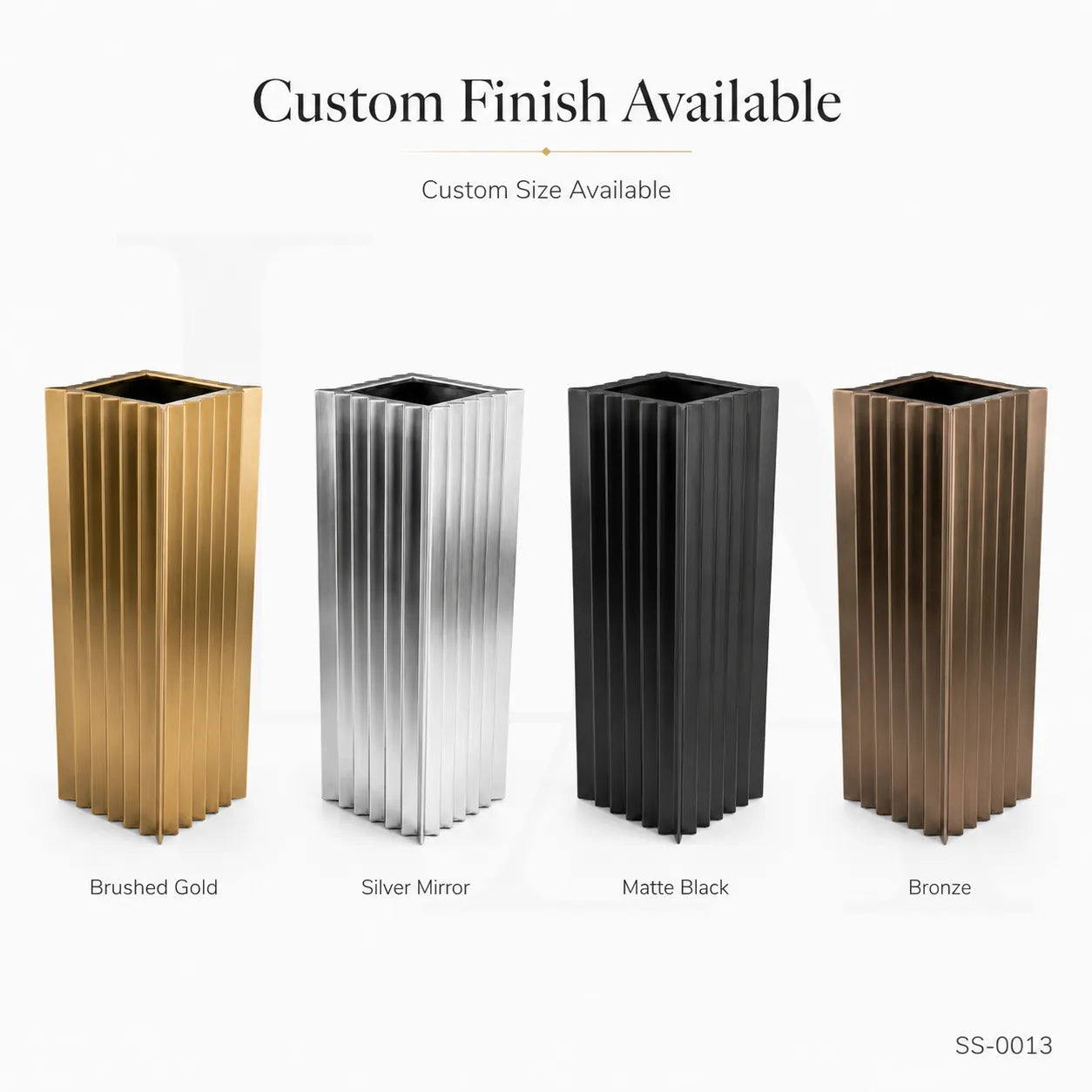 Modern Fluted Gold Stainless Steel Floor Planter