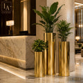 Luxury Mirror Gold Stainless Steel Cylinder Floor Planter