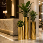 Luxury Mirror Gold Stainless Steel Cylinder Floor Planter