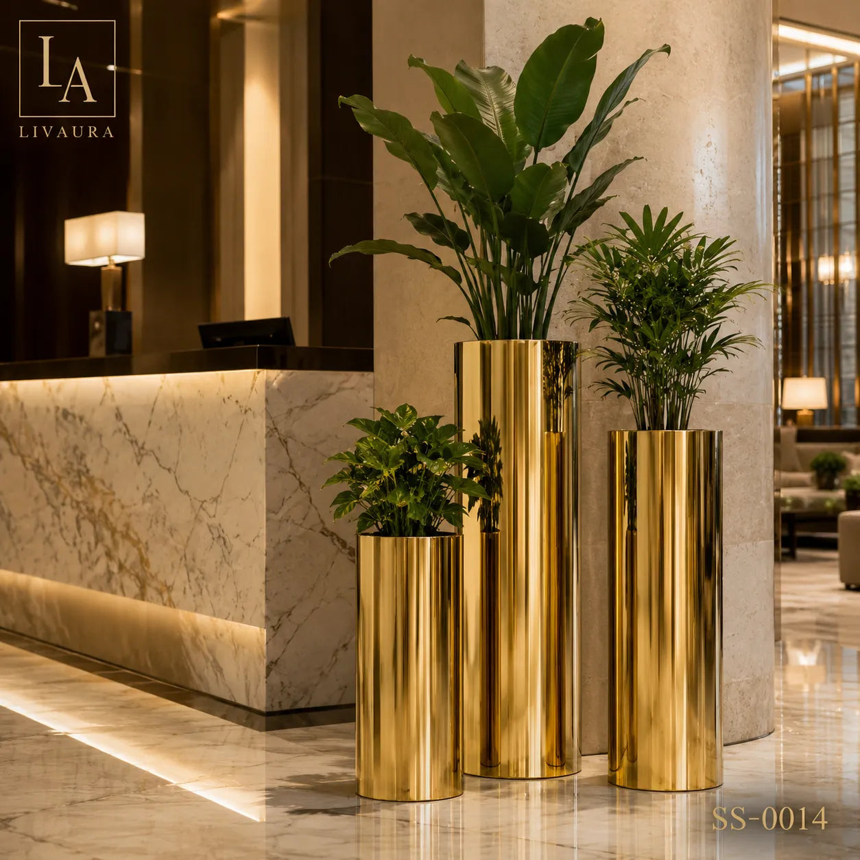 Luxury Mirror Gold Stainless Steel Cylinder Floor Planter