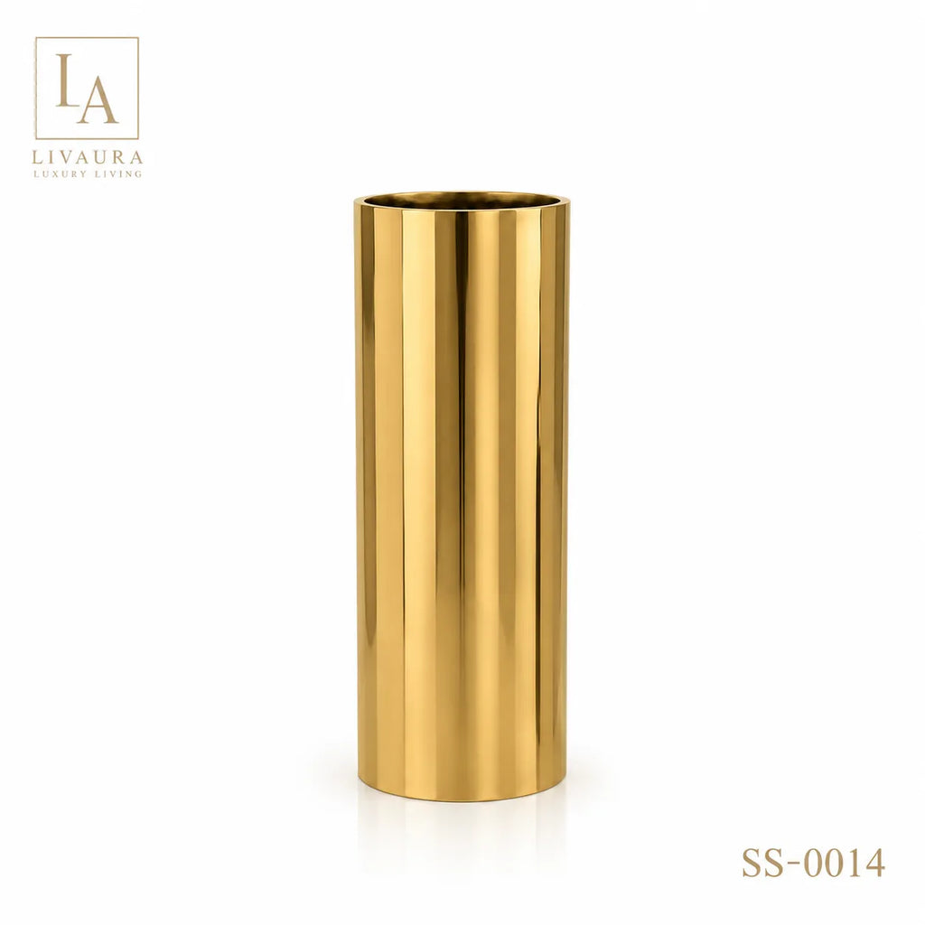 Luxury Mirror Gold Stainless Steel Cylinder Floor Planter