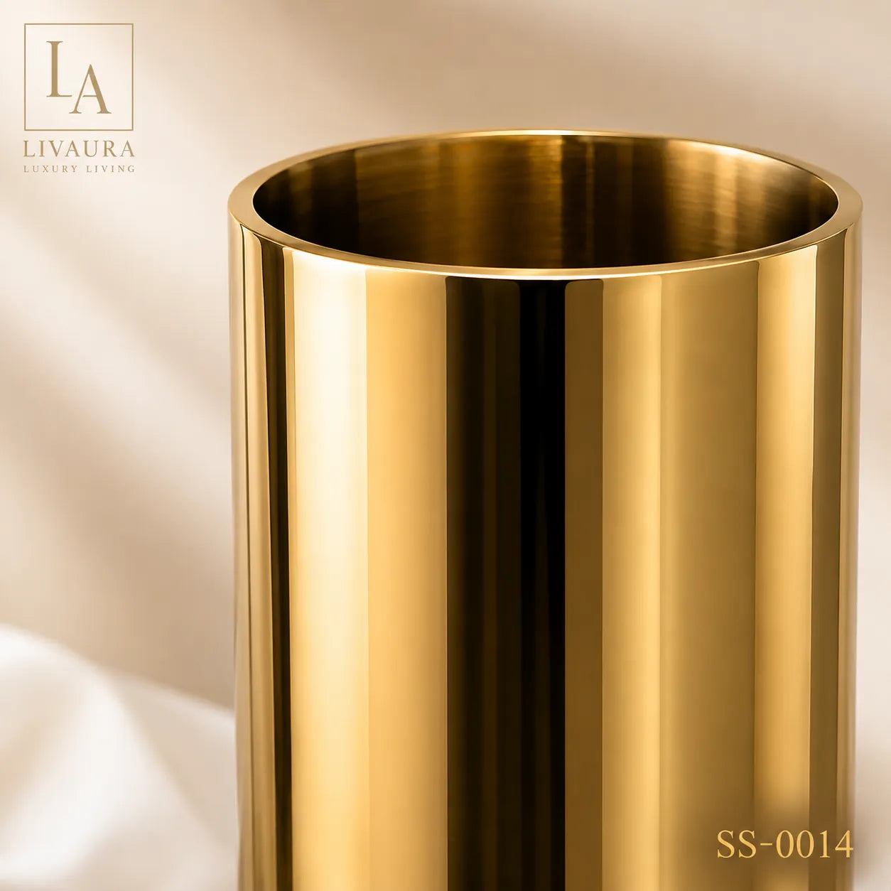 Luxury Mirror Gold Stainless Steel Cylinder Floor Planter