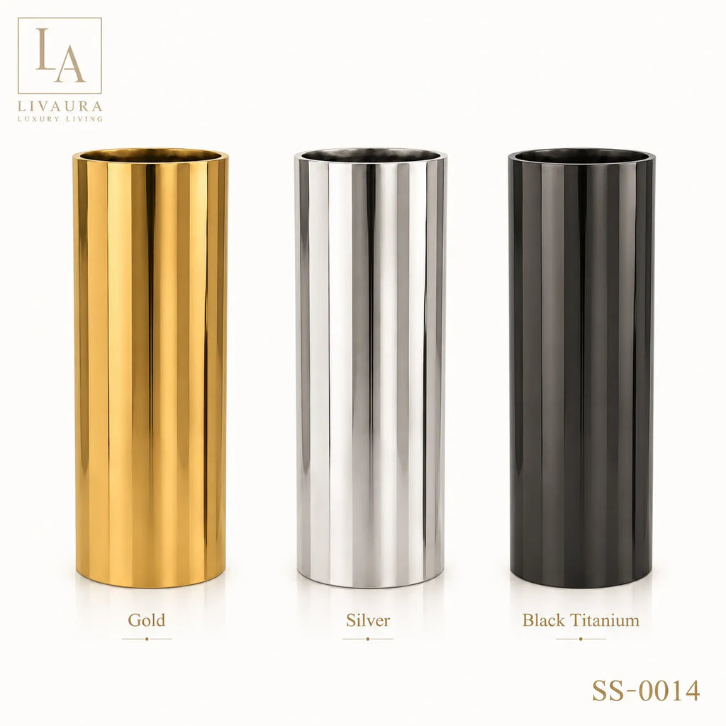 Luxury Mirror Gold Stainless Steel Cylinder Floor Planter