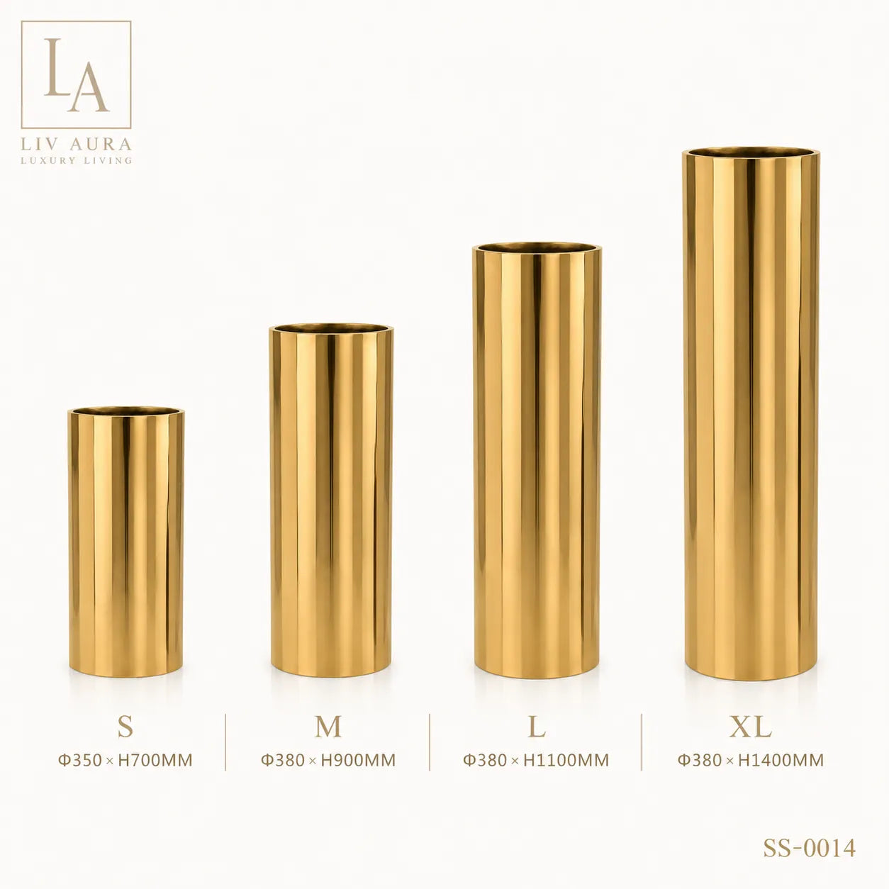 Luxury Mirror Gold Stainless Steel Cylinder Floor Planter