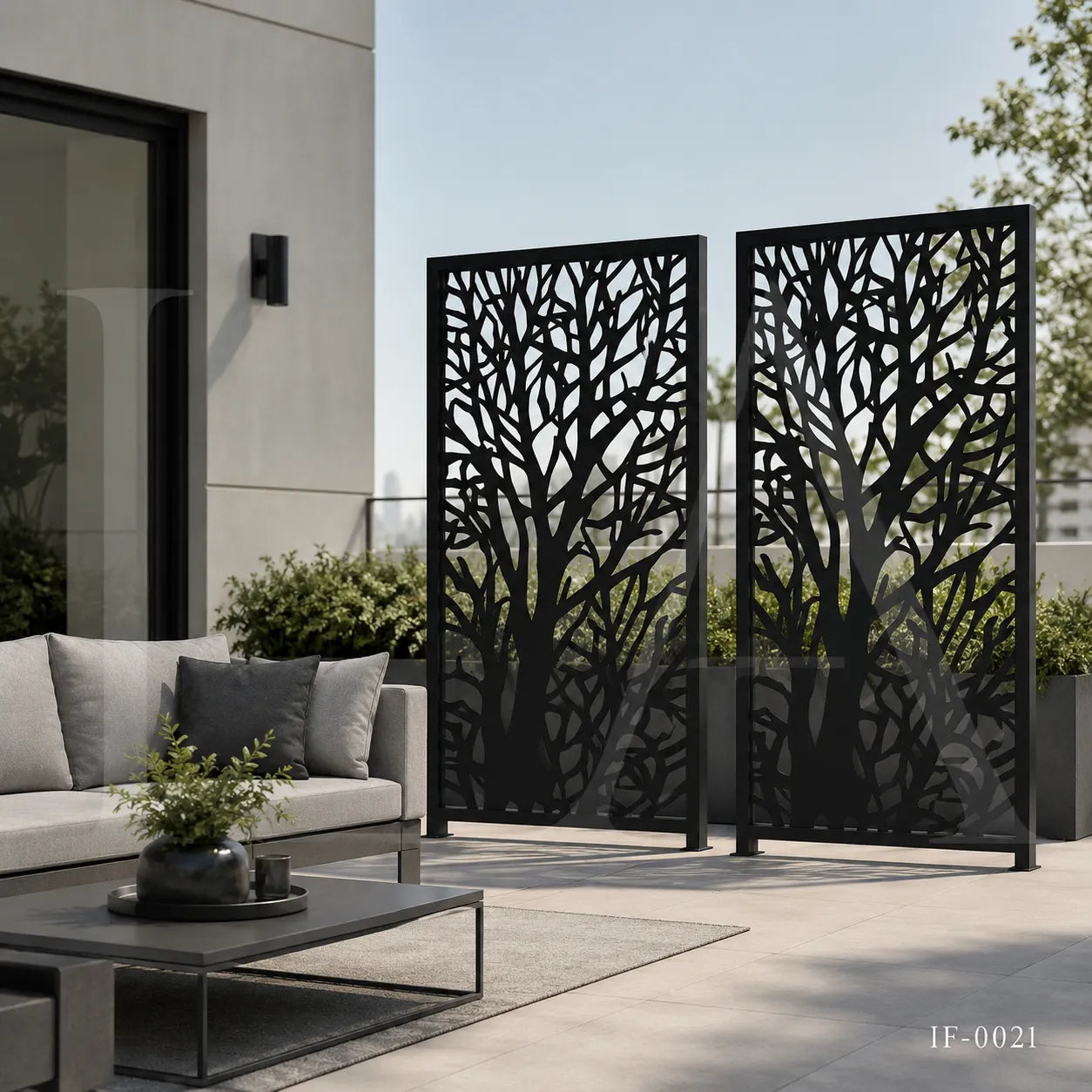 Custom Tree Pattern Wrought Iron Privacy Fence Panel for Gardens & Outdoor Living