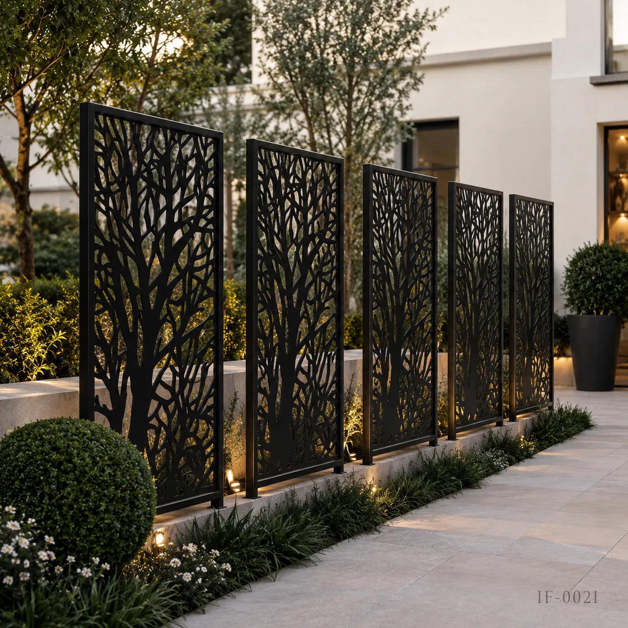 Custom Tree Pattern Wrought Iron Privacy Fence Panel for Gardens & Outdoor Living