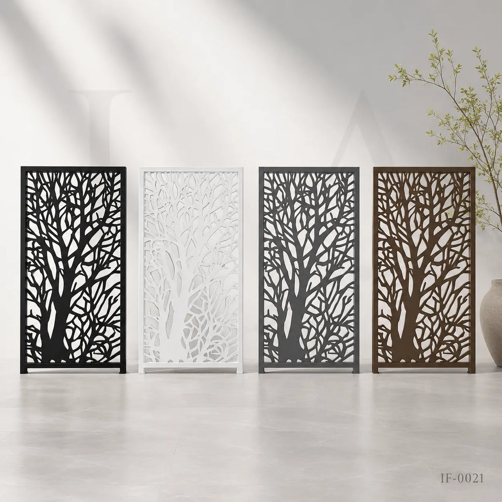 Custom Tree Pattern Wrought Iron Privacy Fence Panel for Gardens & Outdoor Living