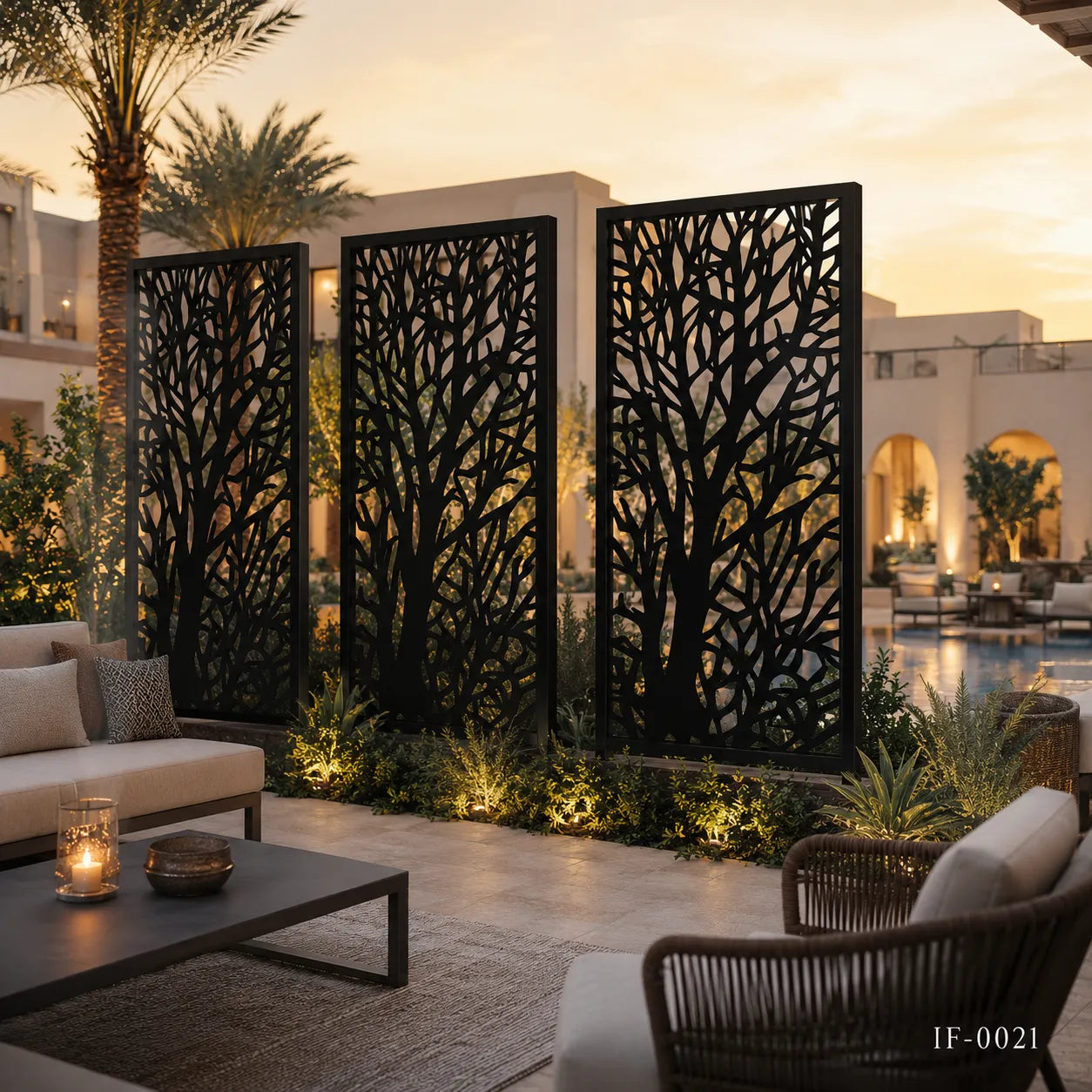 Custom Tree Pattern Wrought Iron Privacy Fence Panel for Gardens & Outdoor Living