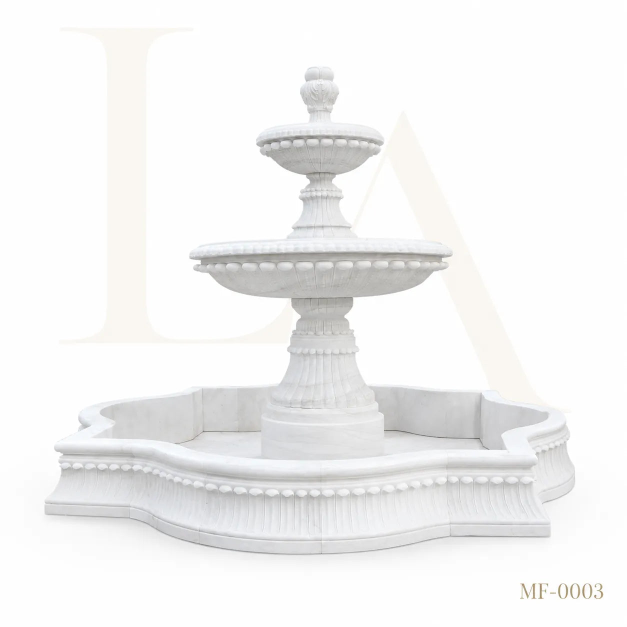 Grand Three-Tier White Marble Garden Fountain with Ornamental Basin