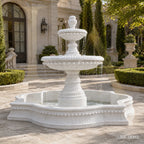 Grand Three-Tier White Marble Garden Fountain with Ornamental Basin