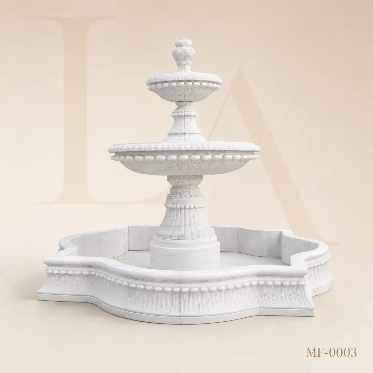 Grand Three-Tier White Marble Garden Fountain with Ornamental Basin