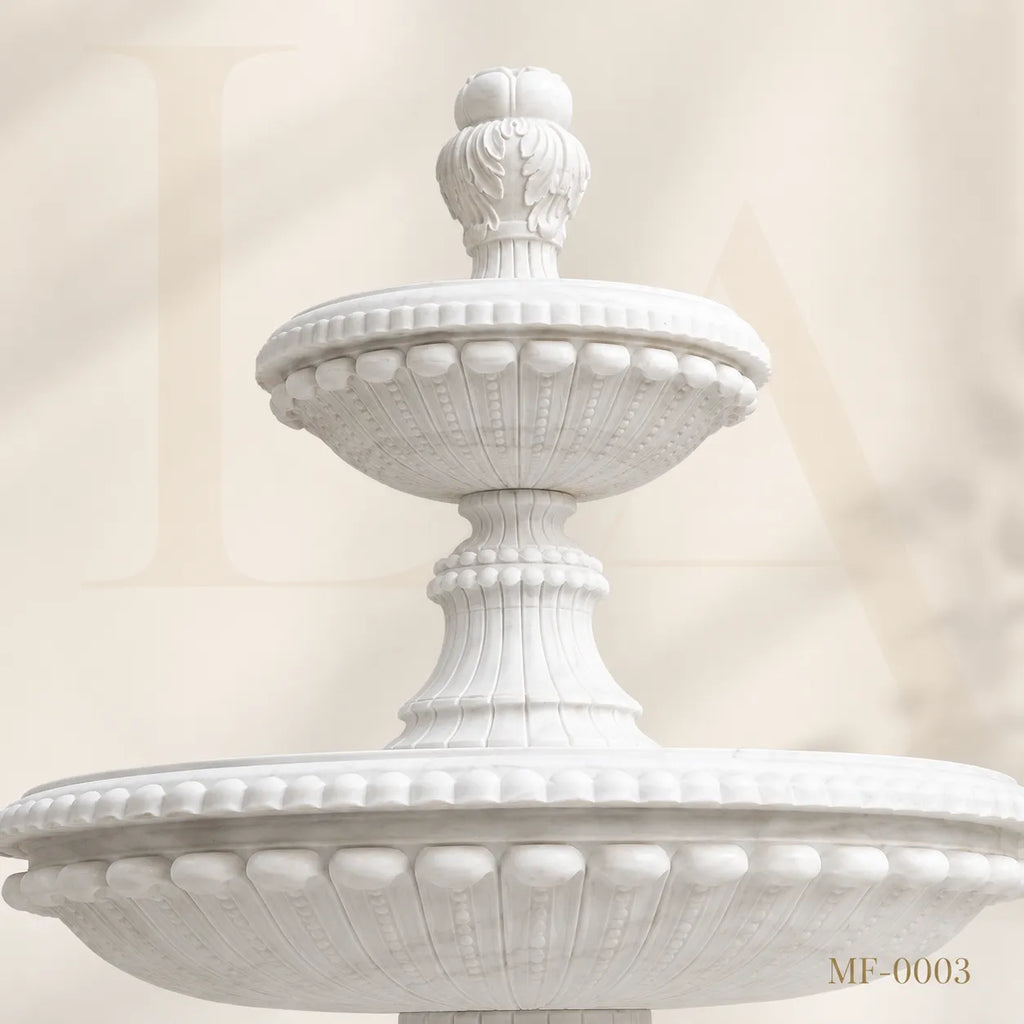 Grand Three-Tier White Marble Garden Fountain with Ornamental Basin