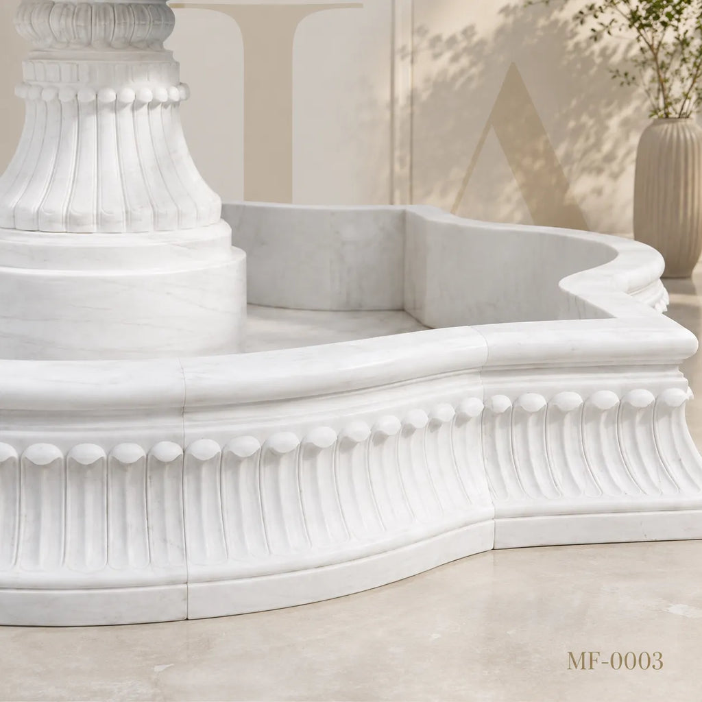 Grand Three-Tier White Marble Garden Fountain with Ornamental Basin