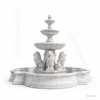 Grand Four-Lion White Marble Estate Fountain with Three-Tier Cascade