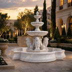 Grand Four-Lion White Marble Estate Fountain with Three-Tier Cascade