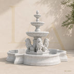 Grand Four-Lion White Marble Estate Fountain with Three-Tier Cascade