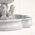 Grand Four-Lion White Marble Estate Fountain with Three-Tier Cascade