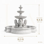 Grand Four-Lion White Marble Estate Fountain with Three-Tier Cascade
