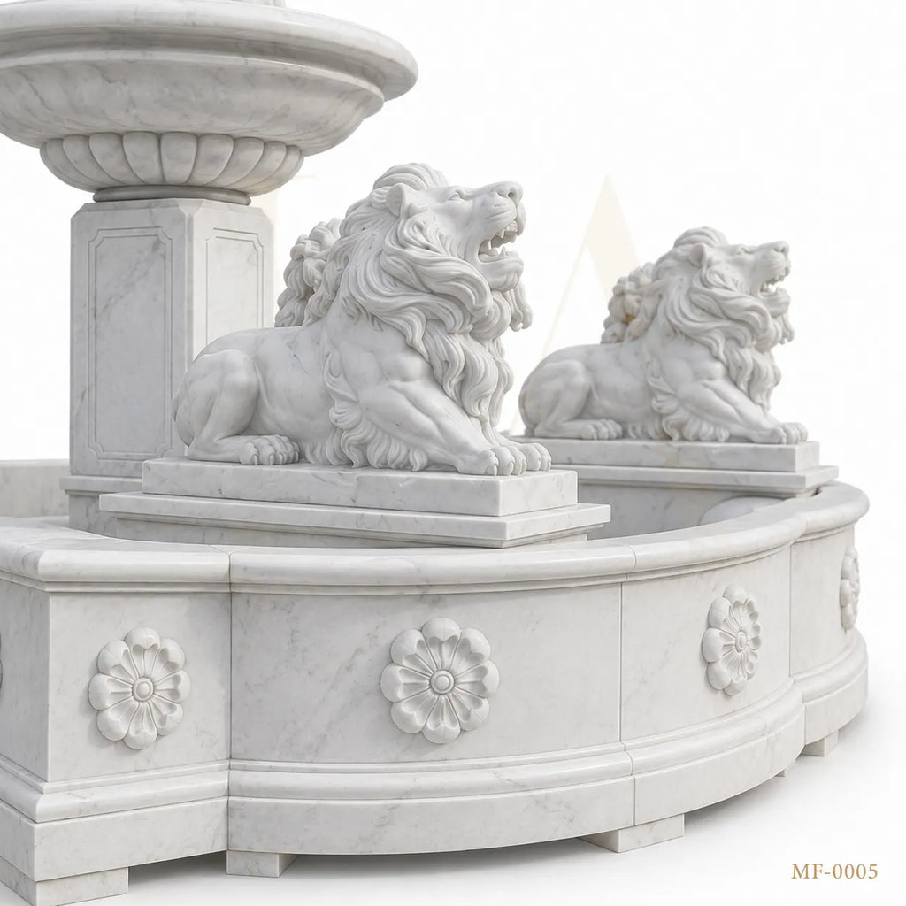 Grand Classical Marble Fountain with Maidens & Guardian Lions