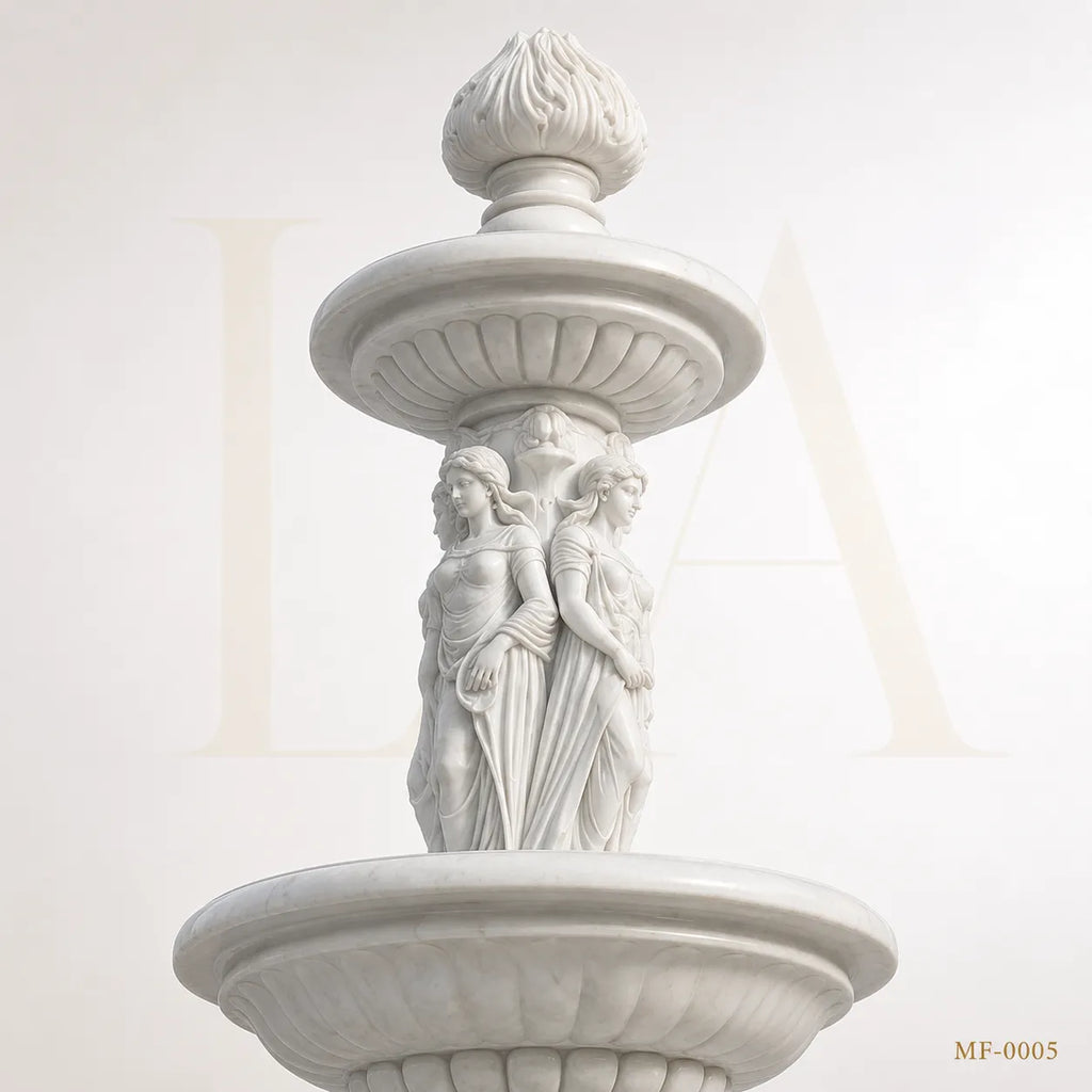 Grand Classical Marble Fountain with Maidens & Guardian Lions
