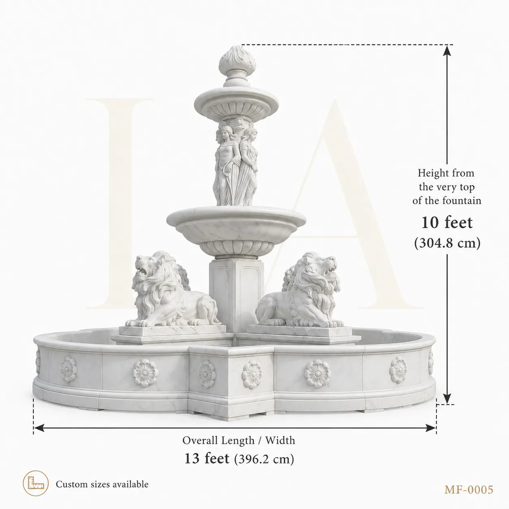Grand Classical Marble Fountain with Maidens & Guardian Lions
