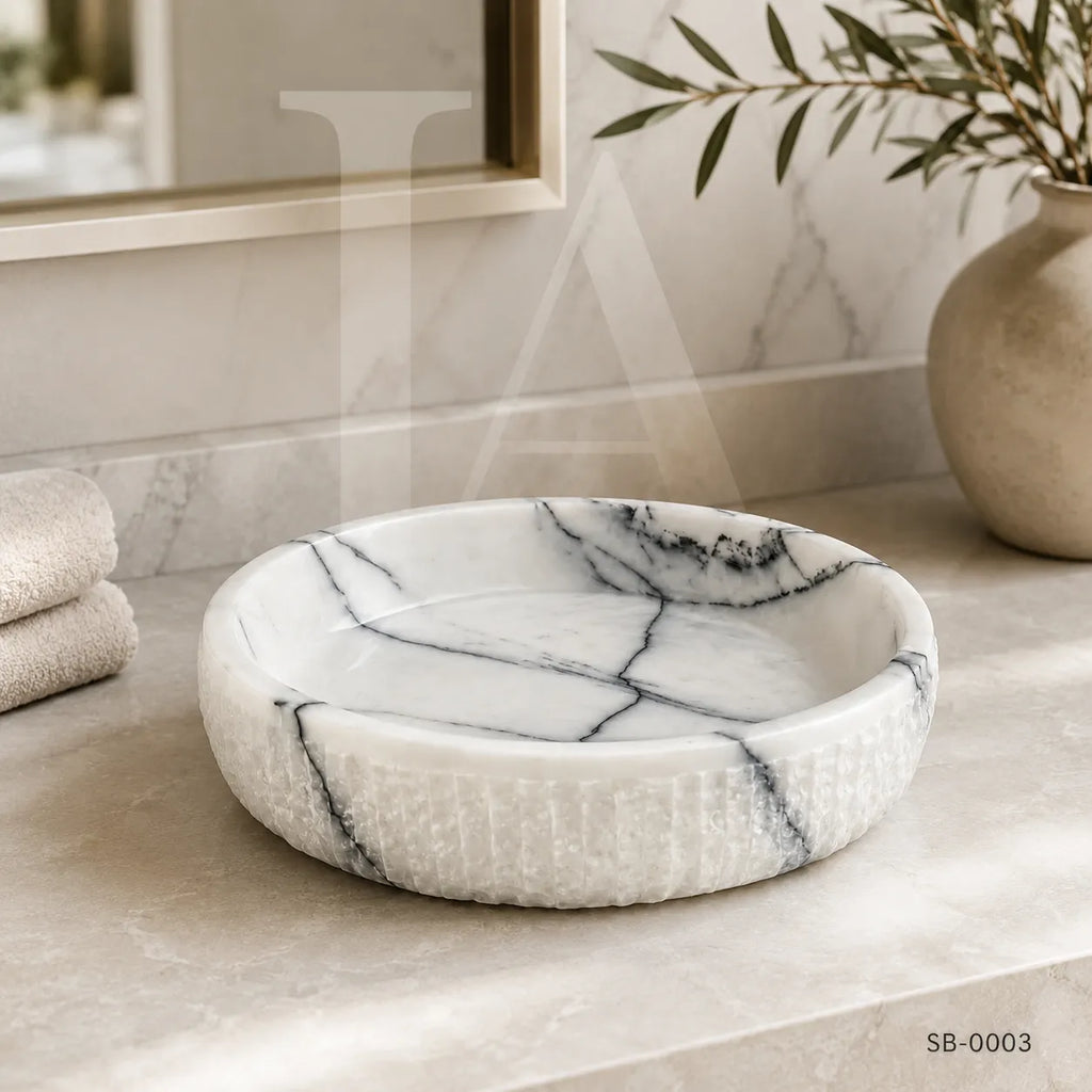 Handmade Marble Serving Bowl – Lilac White Stone Decorative Food Bowl