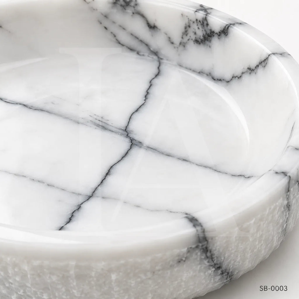 Handmade Marble Serving Bowl – Lilac White Stone Decorative Food Bowl