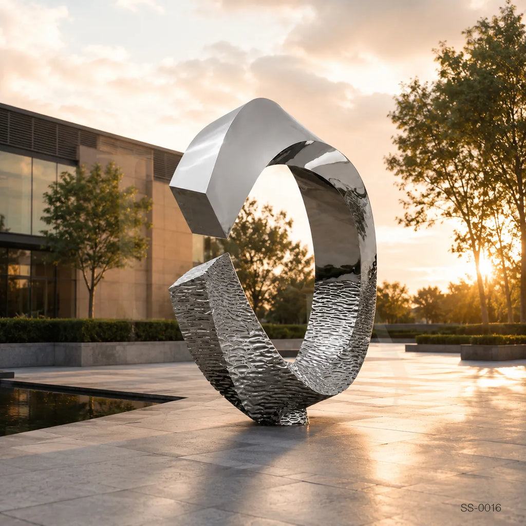 Monumental Infinity Ring Stainless Steel Sculpture for Luxury Landscapes