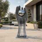 Monumental Stainless Steel Hand Sculpture with Mirror Sphere for Public Art Landscapes
