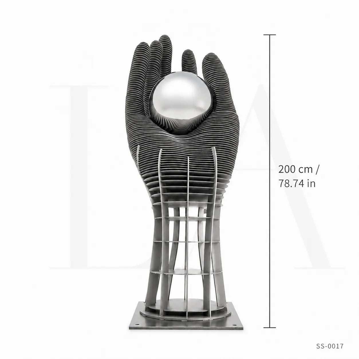 Monumental Stainless Steel Hand Sculpture with Mirror Sphere for Public Art Landscapes