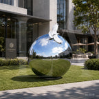Mirror Polished Stainless Steel Sphere Sculpture with Dove Accent for Luxury Landscapes