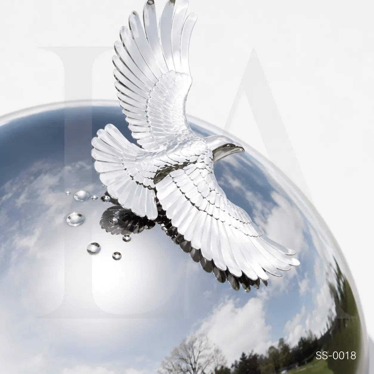 Mirror Polished Stainless Steel Sphere Sculpture with Dove Accent for Luxury Landscapes