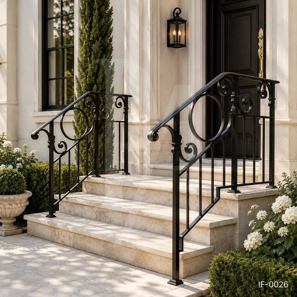 Classic Wrought Iron Stair Railing for Luxury Villa Entrances & Outdoor Steps