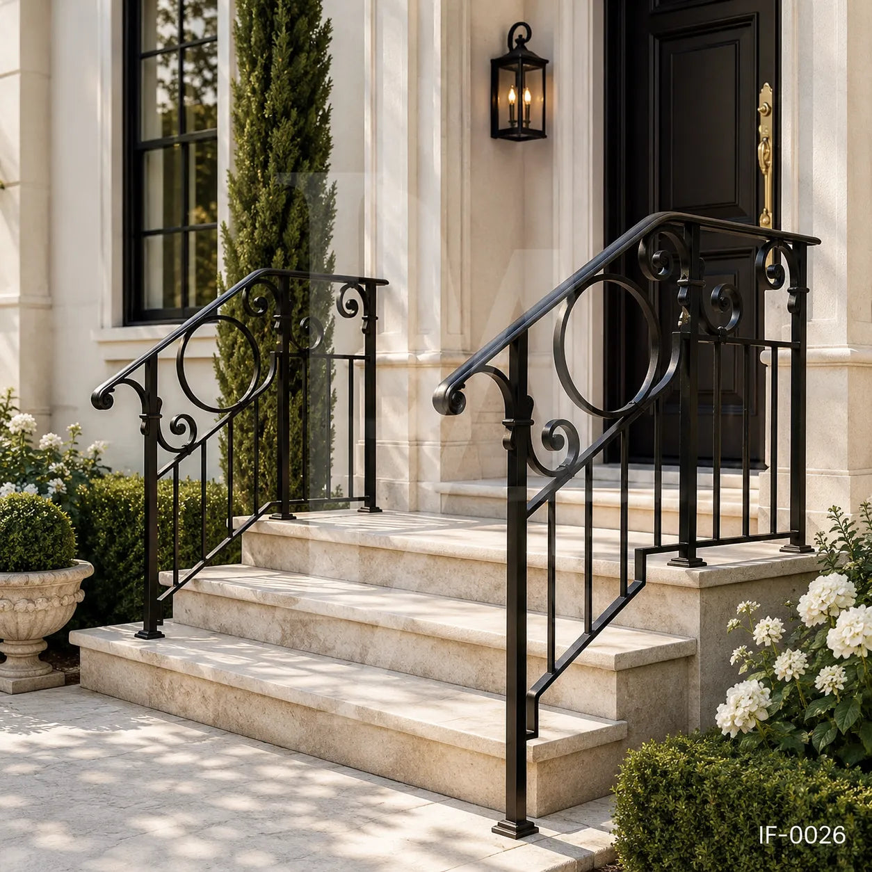 Classic Wrought Iron Stair Railing for Luxury Villa Entrances & Outdoor Steps