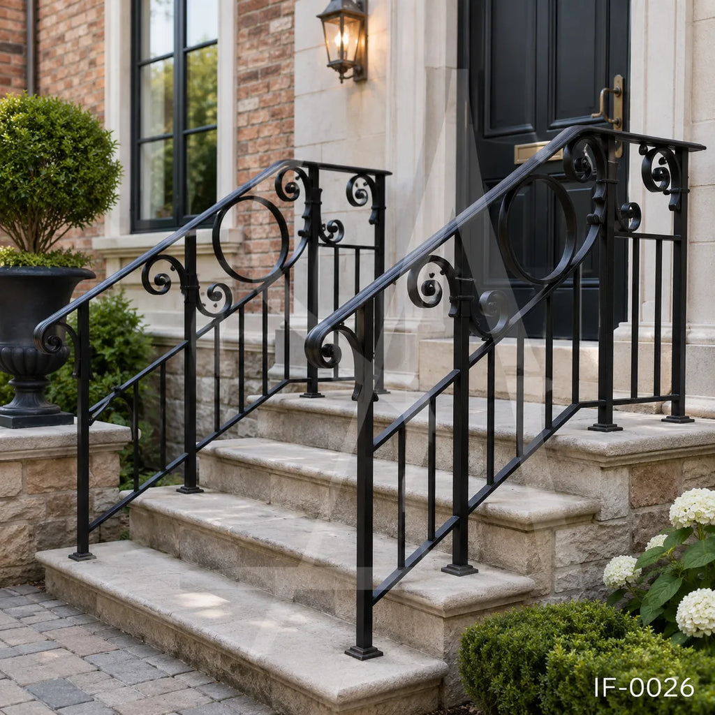 Classic Wrought Iron Stair Railing for Luxury Villa Entrances & Outdoor Steps