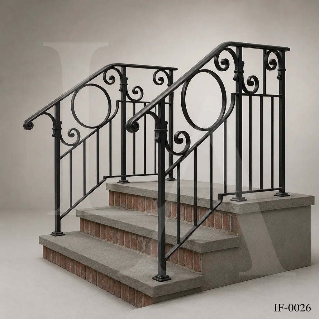 Classic Wrought Iron Stair Railing for Luxury Villa Entrances & Outdoor Steps
