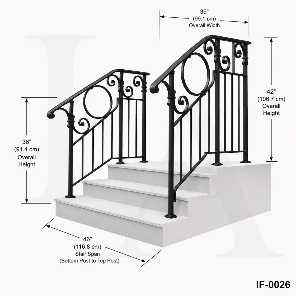 Classic Wrought Iron Stair Railing for Luxury Villa Entrances & Outdoor Steps
