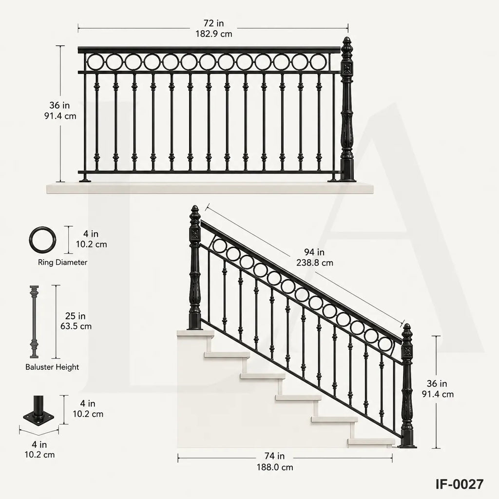 Decorative Wrought Iron Stair & Terrace Railing for Luxury Homes and Villas