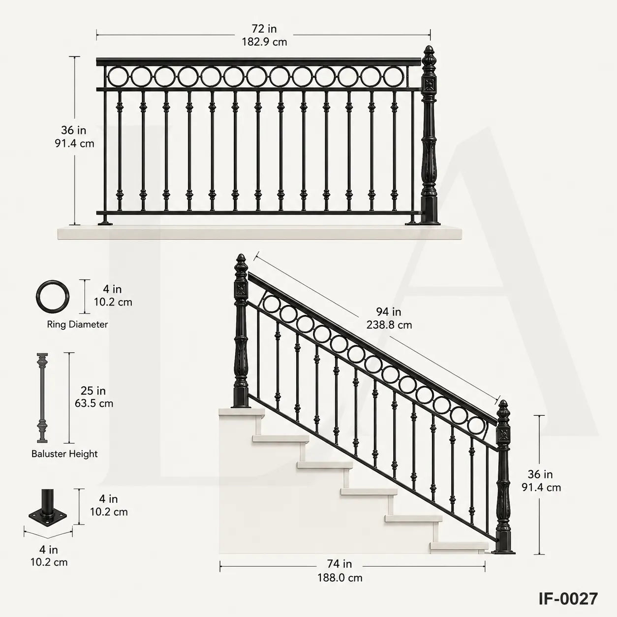 Decorative Wrought Iron Stair & Terrace Railing for Luxury Homes and Villas