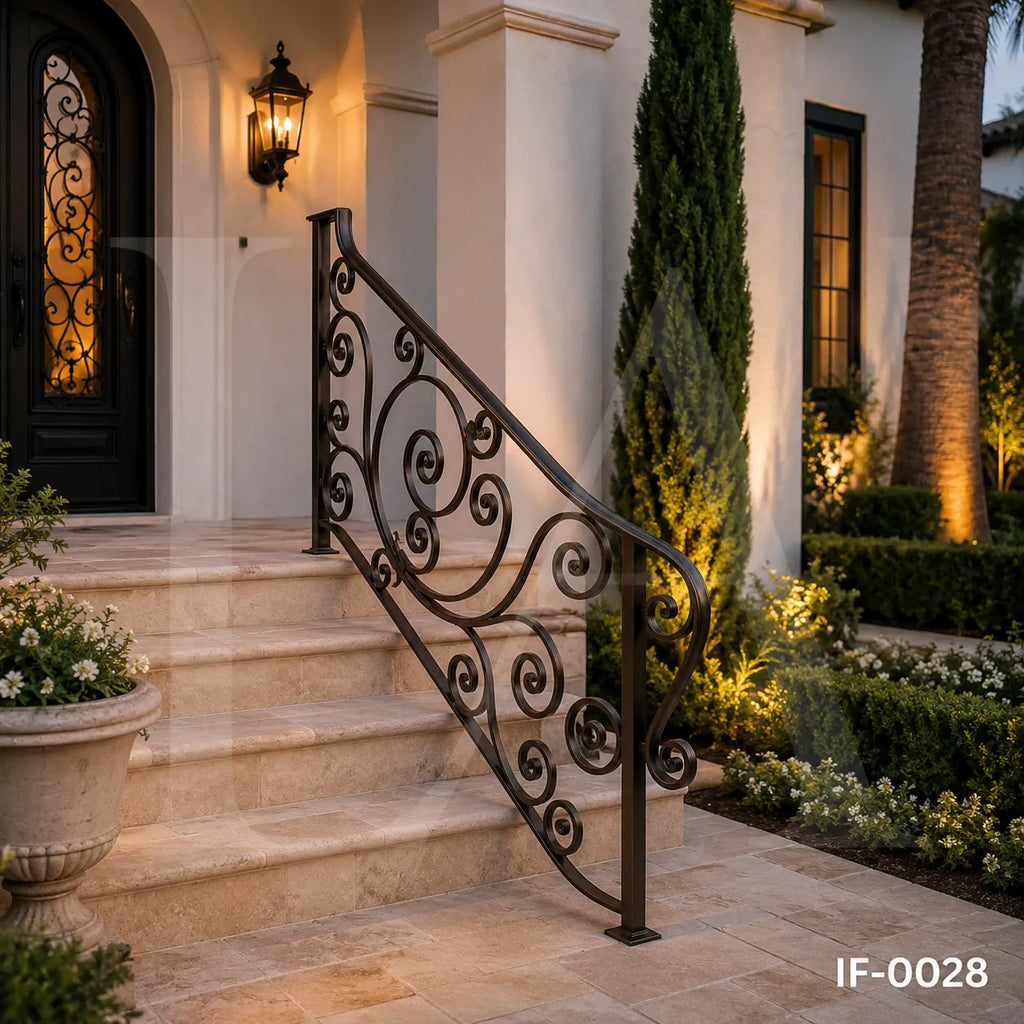 Decorative Wrought Iron Stair Handrail for Luxury Home Entrances