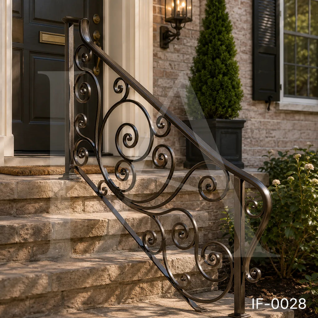 Decorative Wrought Iron Stair Handrail for Luxury Home Entrances